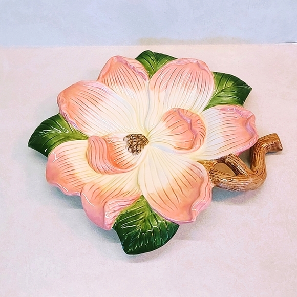 FITZ AND FLOYD ESSENTIALS VINTAGE HAND CRAFTED FLOWER CERAMIC DISH - Picture 1 of 11